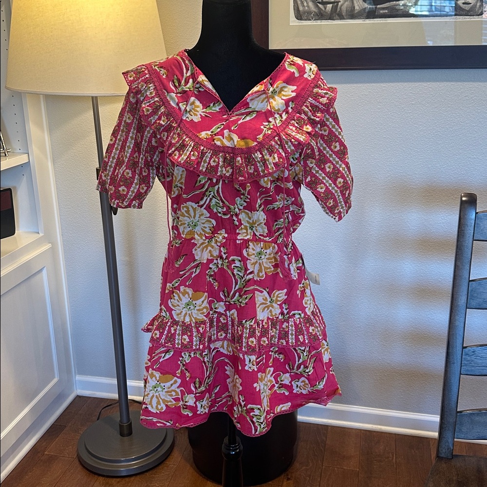 Maisie Elastic‎ Waist pink floral Mini Dress tropical Hawaii minidress large NWT
